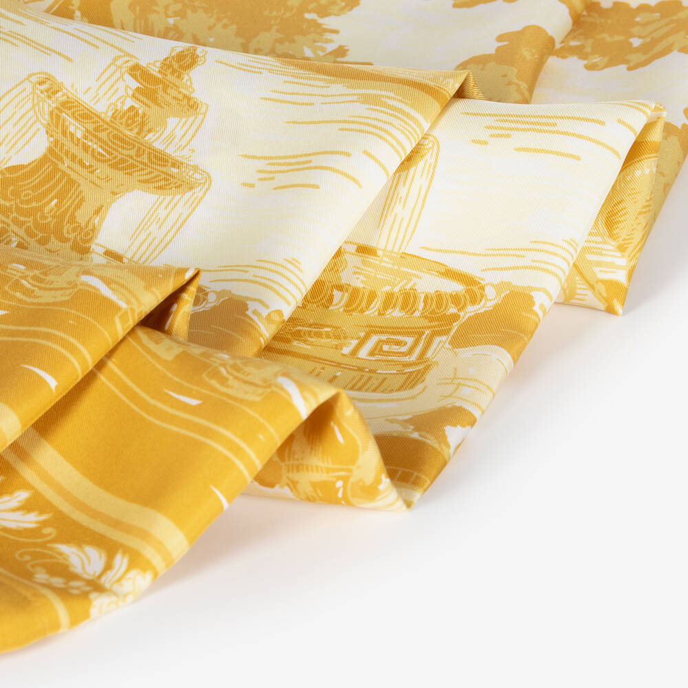 Versace-Girls Gold Printed Silk Twill Trousers | Childrensalon