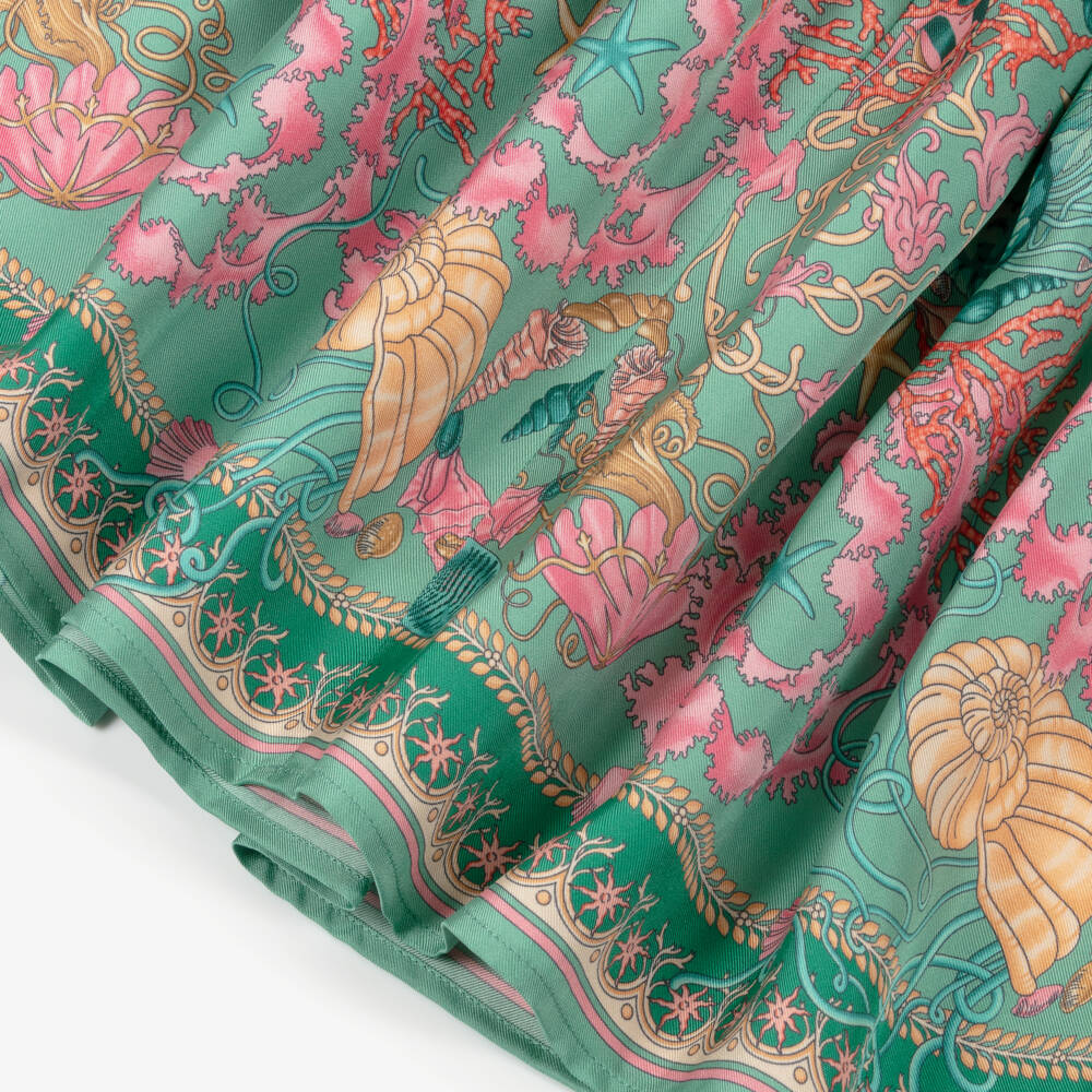 Versace-فستان بطبعة باروكو لون أخضر للبنات | Childrensalon