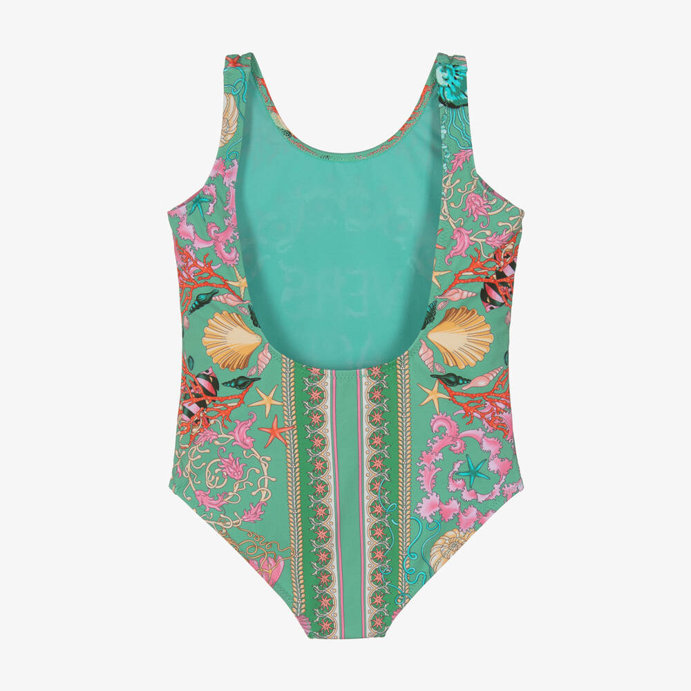 Versace-Купальник зелёный с принтом Underwater Barocco для девочек | Childrensalon