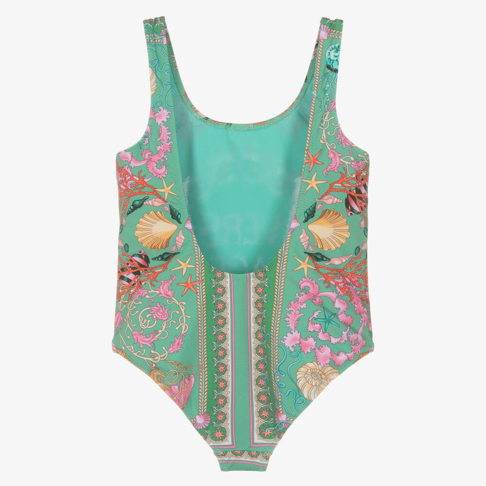 Versace-Купальник зелёный с принтом Underwater Barocco для девочек | Childrensalon