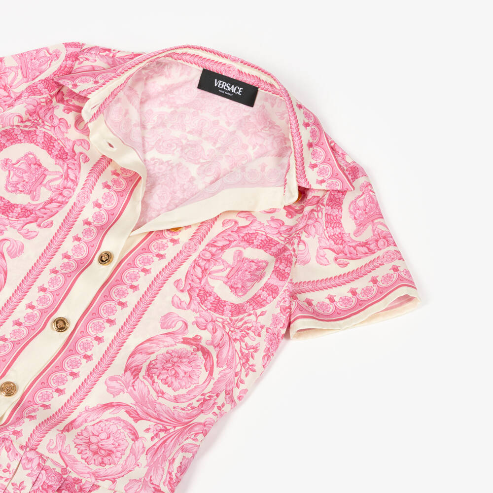 Versace-Girls Ivory & Bright Pink Barocco Pleated Dress | Childrensalon