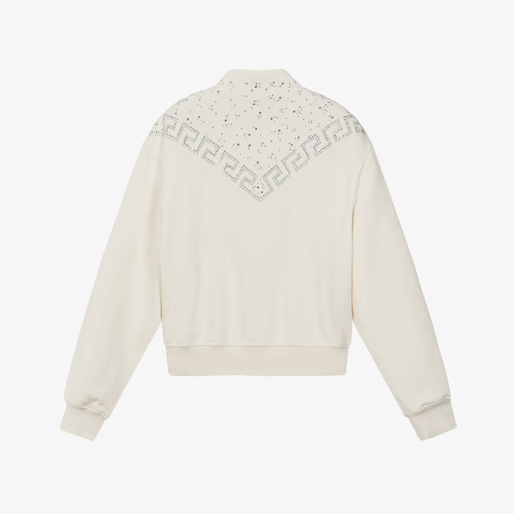 Versace-توب بسحاب قطن لون عاجي للبنات | Childrensalon