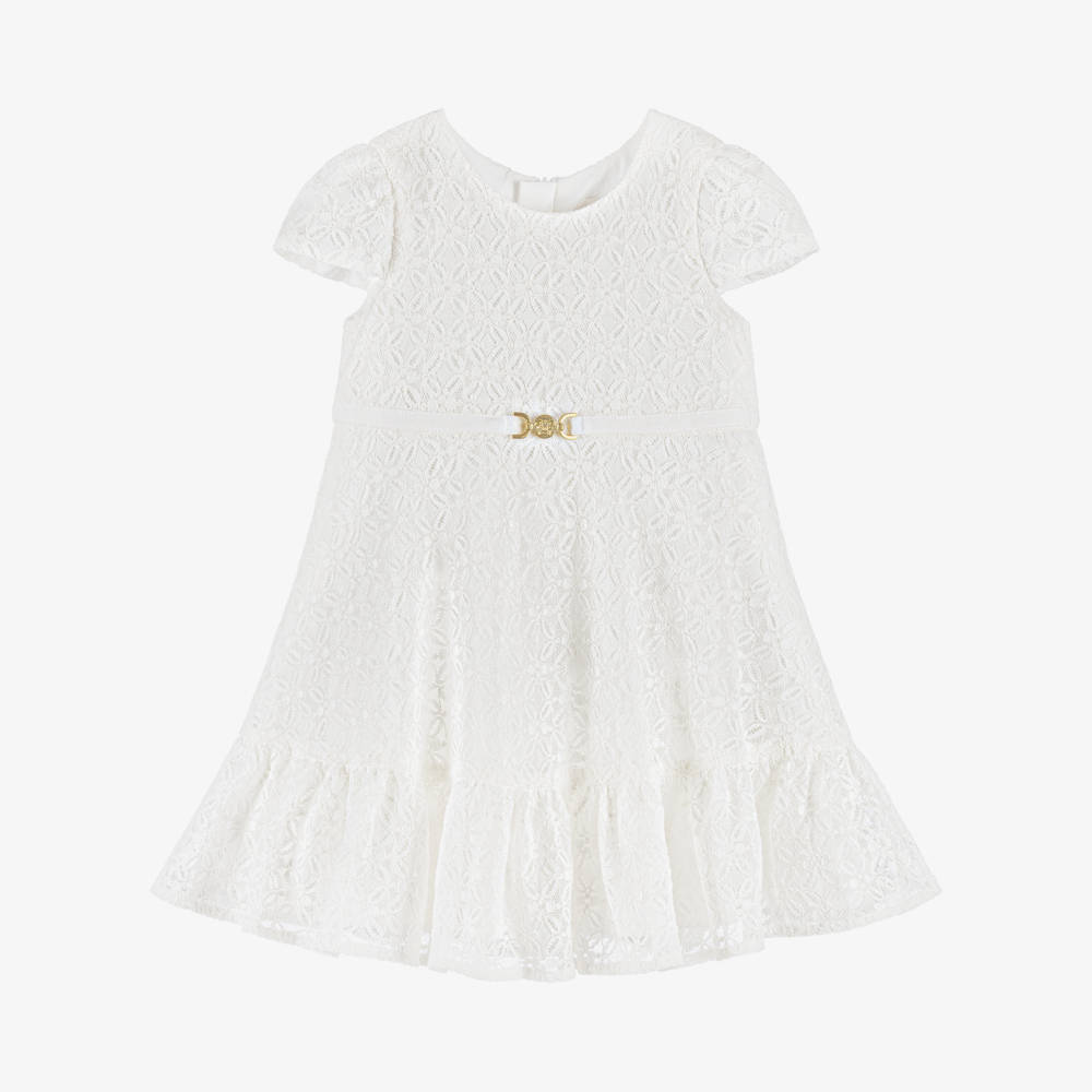 Versace-Girls Ivory Floral Lace Dress | Childrensalon
