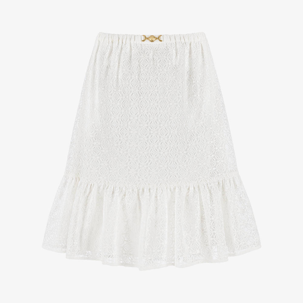 Versace-Girls Ivory Floral Lace Midi Skirt | Childrensalon