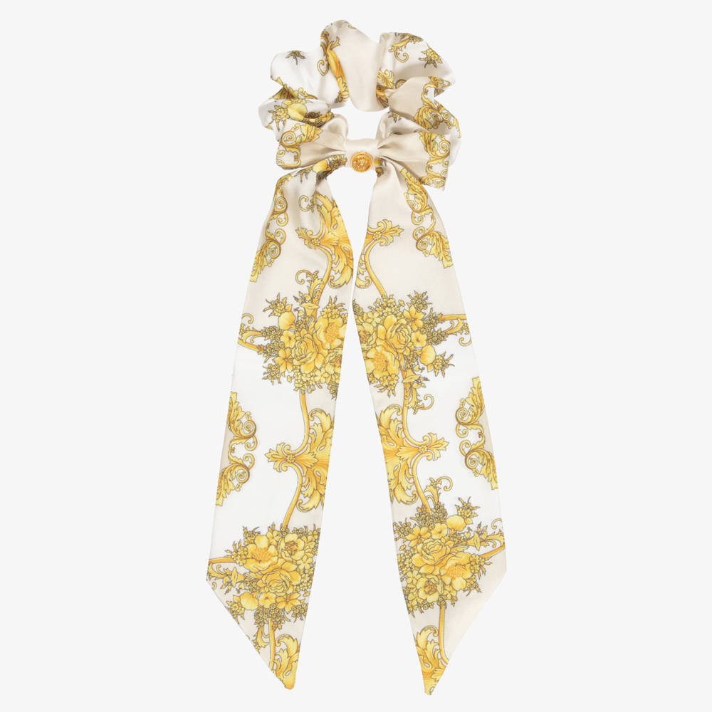 Versace-Girls Ivory & Gold Barocco Scarf Scrunchie | Childrensalon