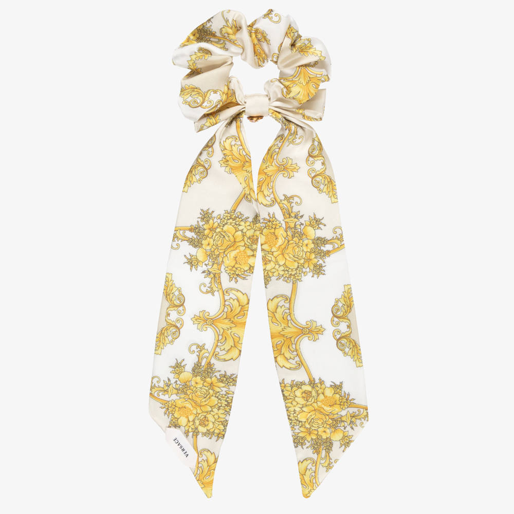 Versace-Girls Ivory & Gold Barocco Scarf Scrunchie | Childrensalon