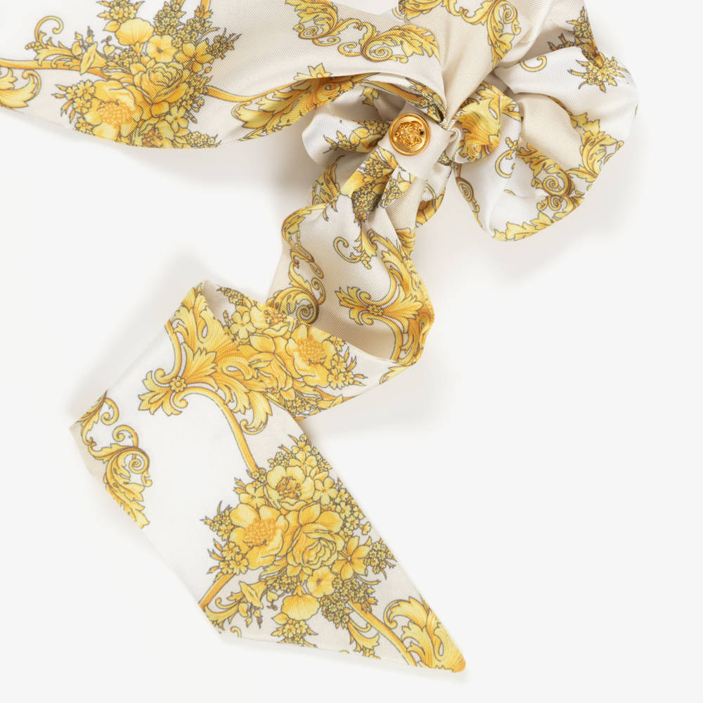 Versace-Girls Ivory & Gold Barocco Scarf Scrunchie | Childrensalon