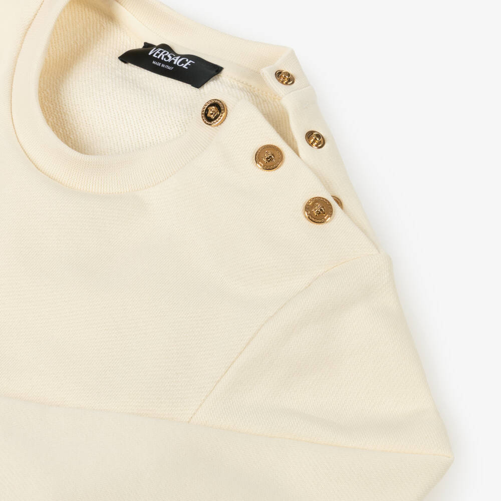 Versace-Girls Ivory Gold & Black Barocco Foulard Satin Dress | Childrensalon