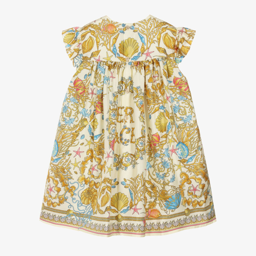 Versace-Girls Ivory & Gold Underwater Barocco Print Silk Dress | Childrensalon