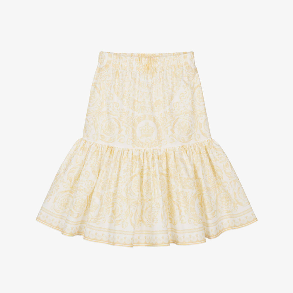 Versace-Юбка кремово-золотистая хлопковая Whisper Barocco для девочек | Childrensalon