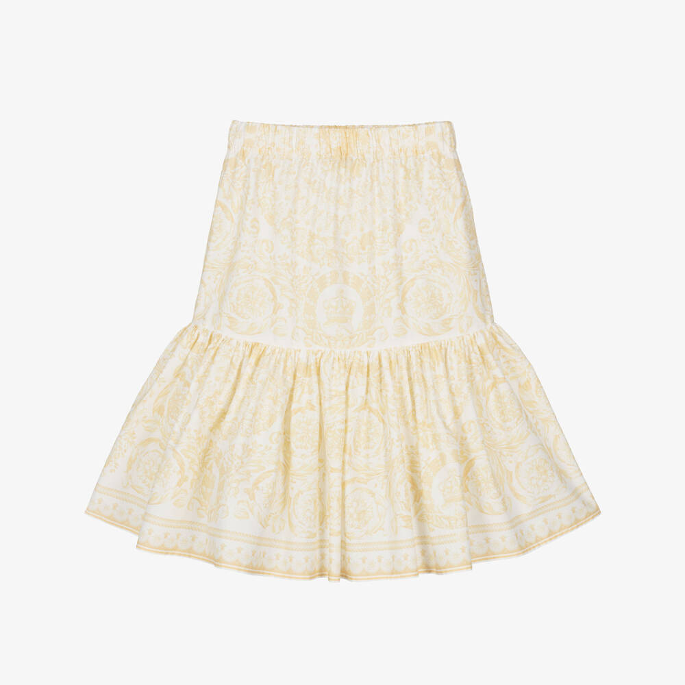 Versace-تنورة قطنبطبعة باروكو لون عاجي وذهبي للبنات | Childrensalon