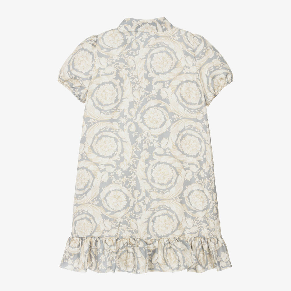 Versace-فستان حريربطبعة باروك لون عاجي ورمادي  | Childrensalon