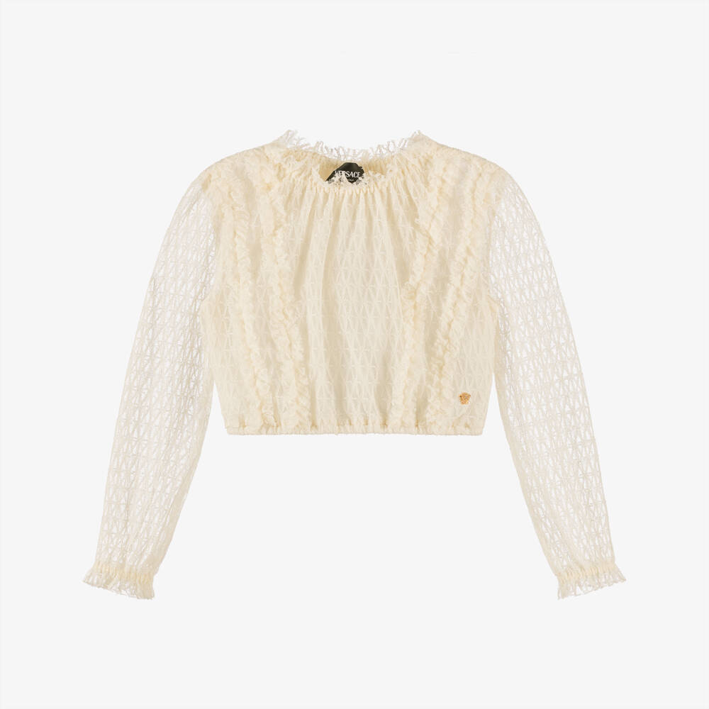 Versace-Girls Ivory Lace Ruffle Blouse  | Childrensalon