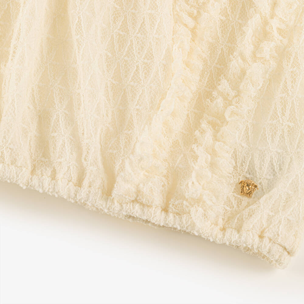 Versace-Girls Ivory Lace Ruffle Blouse  | Childrensalon