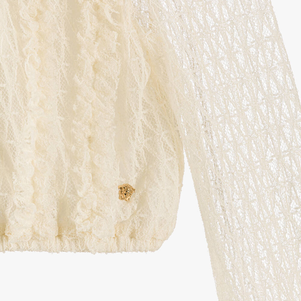 Versace-Girls Ivory Lace Ruffle Blouse  | Childrensalon