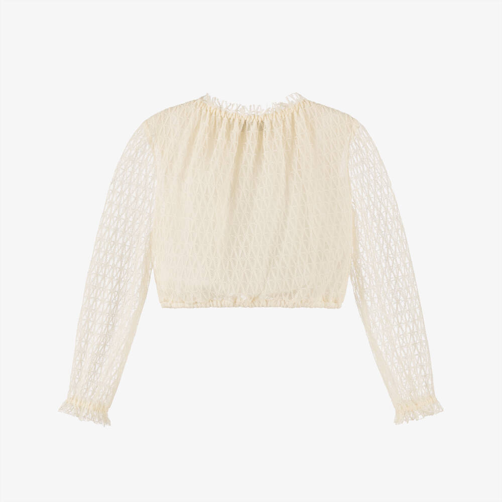 Versace-Girls Ivory Lace Ruffle Blouse  | Childrensalon