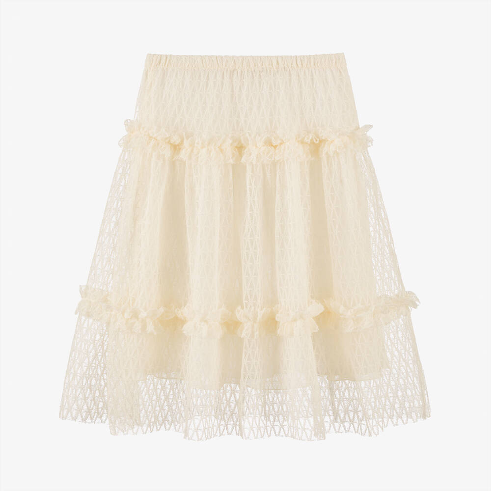 Versace-Girls Ivory Lace Ruffle Skirt | Childrensalon