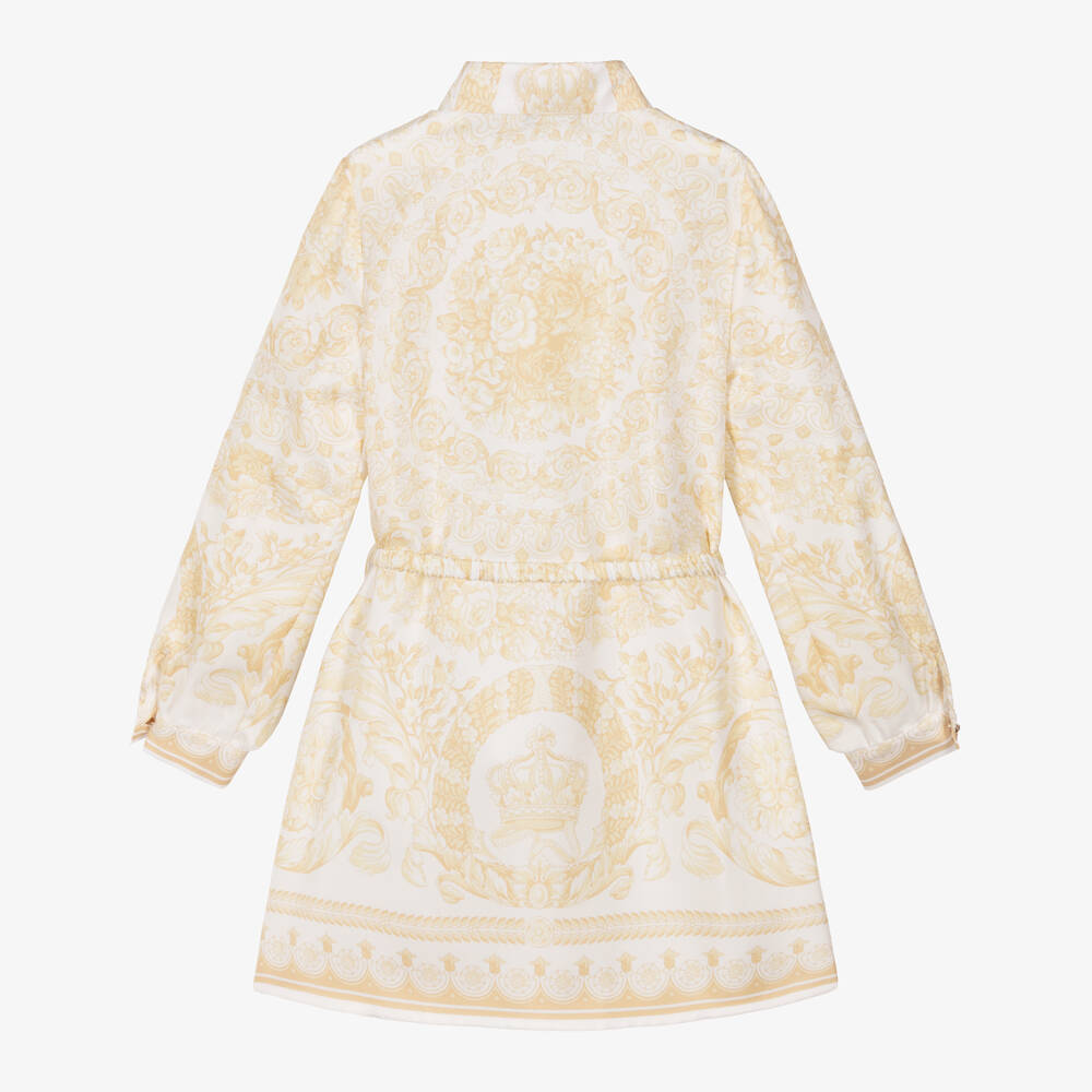 Versace-Girls Ivory & Pale Gold Barocco Silk Dress | Childrensalon
