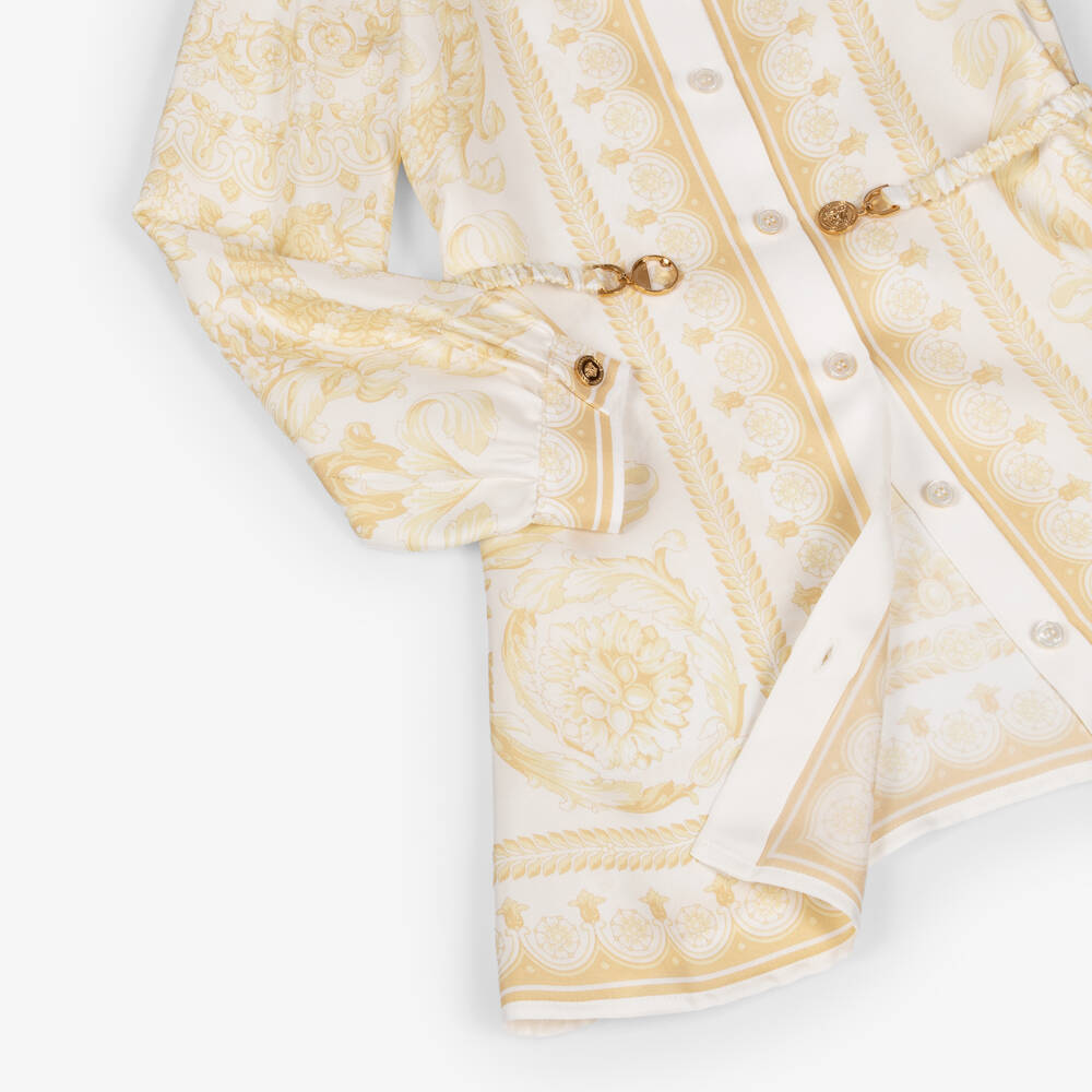 Versace-Girls Ivory & Pale Gold Barocco Silk Dress | Childrensalon