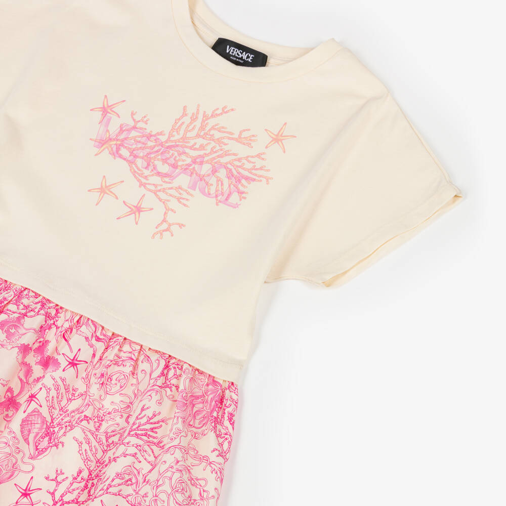 Versace-Girls Ivory & Pink Underwater Barocco Dress | Childrensalon
