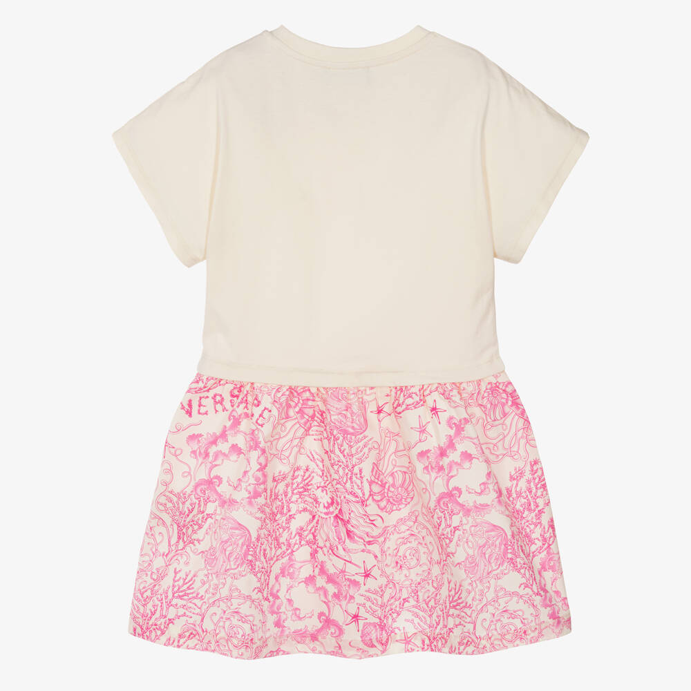 Versace-Girls Ivory & Pink Underwater Barocco Dress | Childrensalon