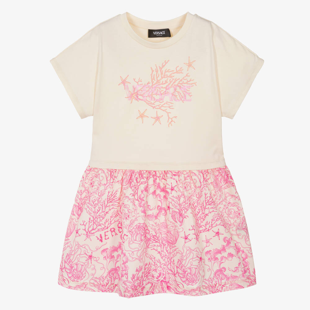 Versace-Girls Ivory & Pink Underwater Barocco Dress | Childrensalon