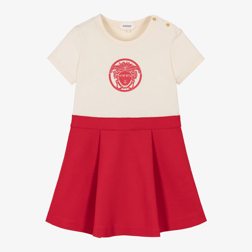 Versace-Girls Ivory & Red Milano Jersey Medusa Dress | Childrensalon