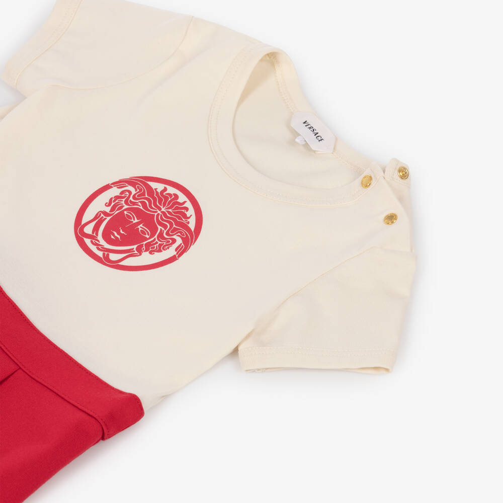 Versace-Girls Ivory & Red Milano Jersey Medusa Dress | Childrensalon