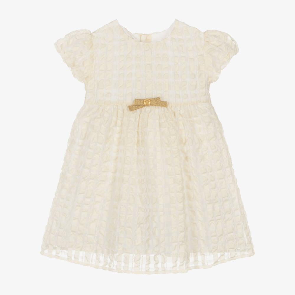 Versace-Girls Ivory Sheer Check Organza Dress  | Childrensalon