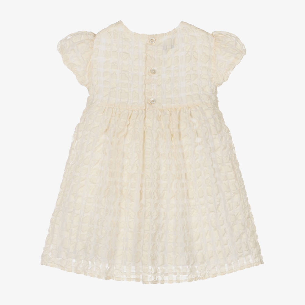 Versace-Girls Ivory Sheer Check Organza Dress | Childrensalon