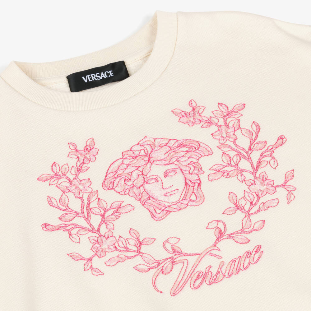 Versace-سويتشيرت بشعار ميدوسا لون عاجي للبنات | Childrensalon