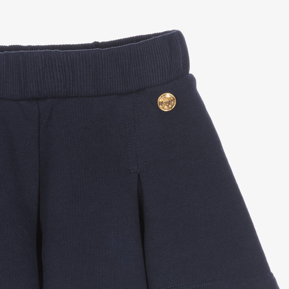 Versace-Girls Navy Blue Cotton Jersey Pleated Skort | Childrensalon