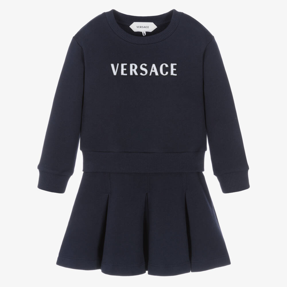 Versace-Girls Navy Blue Cotton Jersey Sweatshirt Dress | Childrensalon