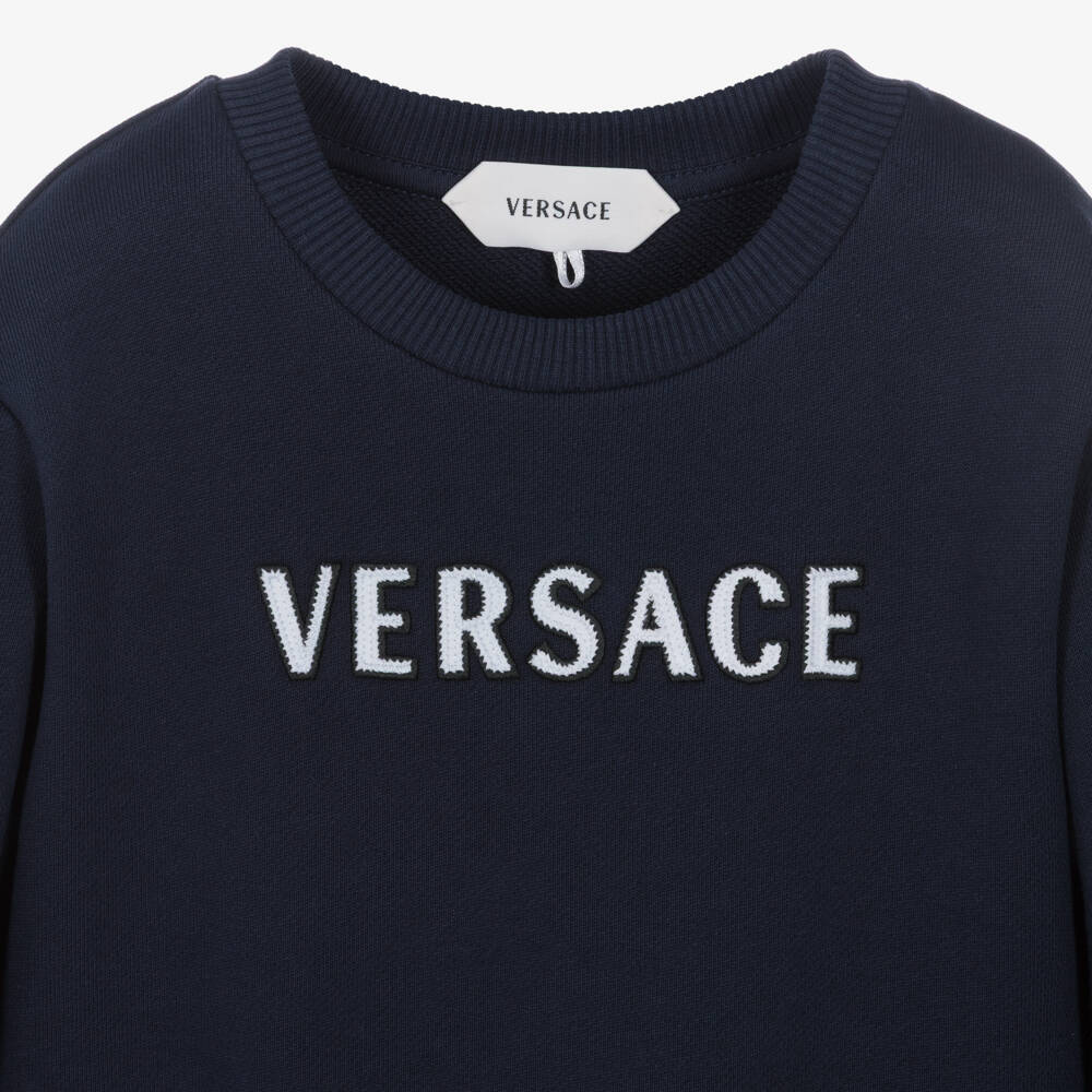 Versace-Girls Navy Blue Cotton Jersey Sweatshirt Dress | Childrensalon