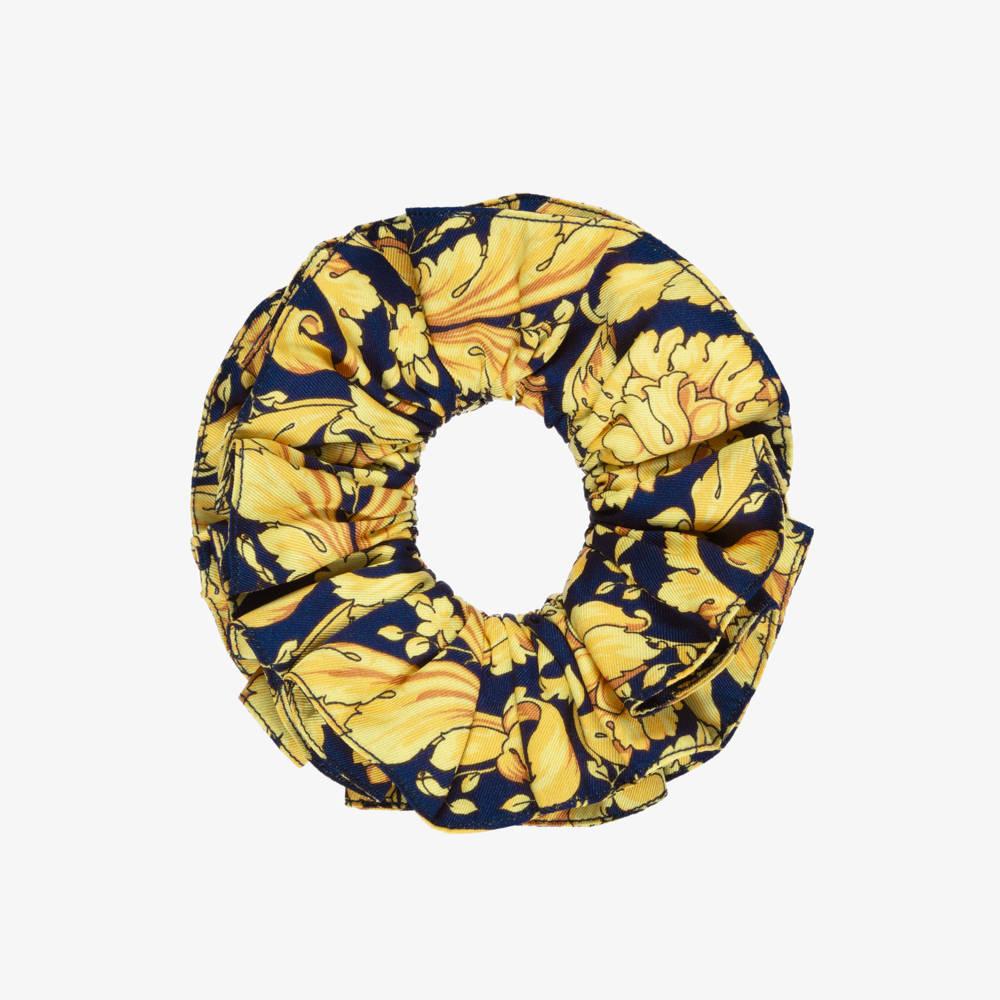 Versace-Girls Navy Blue & Gold Barocco Scrunchie | Childrensalon
