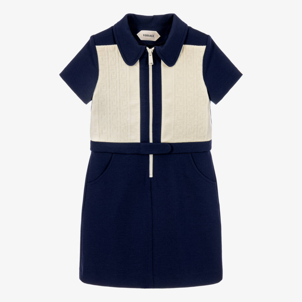 Versace-Girls Navy Blue & Ivory Milano Jersey Dress | Childrensalon