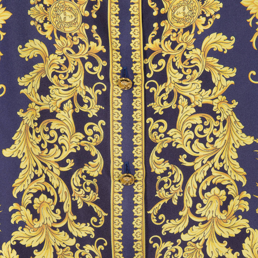 Versace-Girls Navy & Gold Barocco Silk Dress | Childrensalon