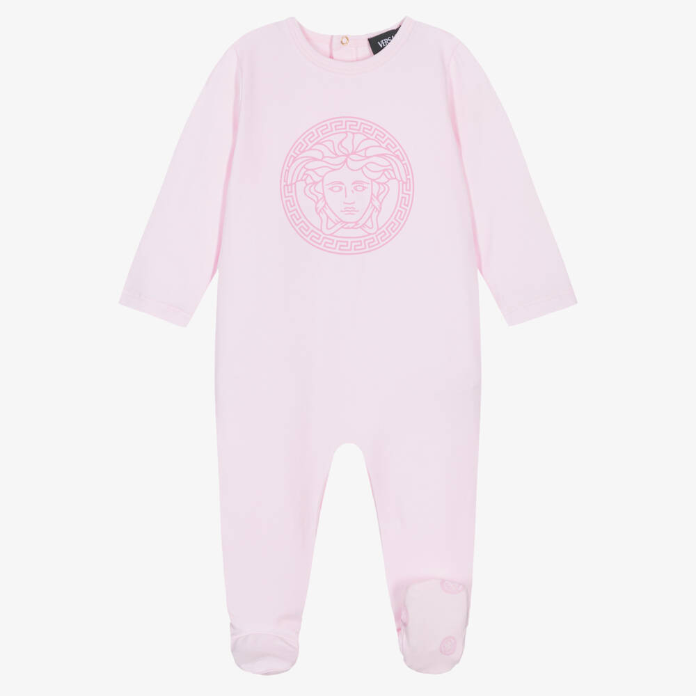Versace-Girls Pale Pink Babygrow Gift Set with Medusa Logo | Childrensalon