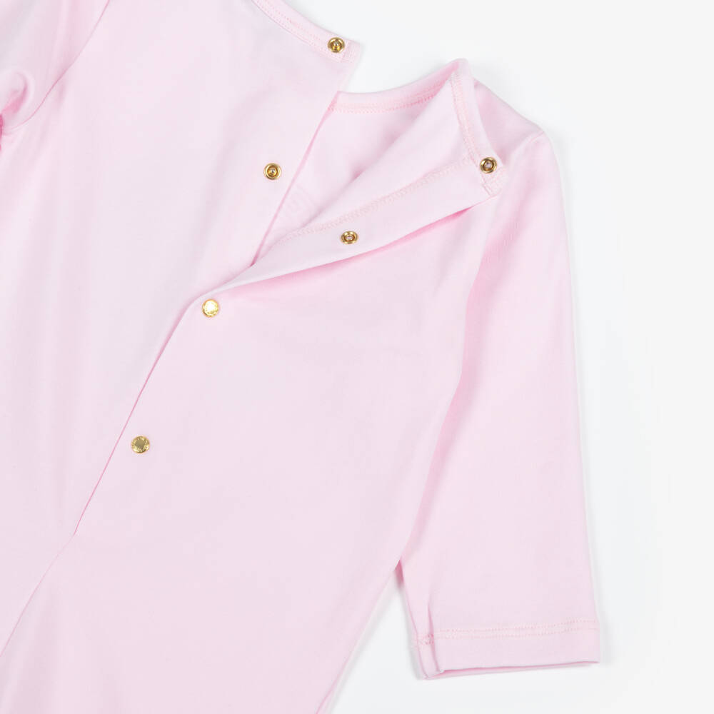 Versace-Girls Pale Pink Cotton Jersey Babygrow Set with Medusa Logo | Childrensalon