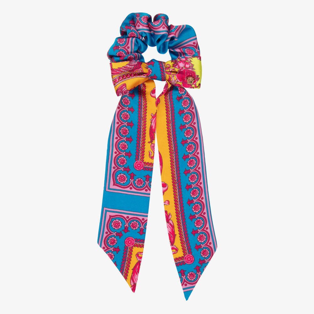 Versace-Girls Pink & Blue Electric Barocco Hair Scrunchie (11cm) | Childrensalon