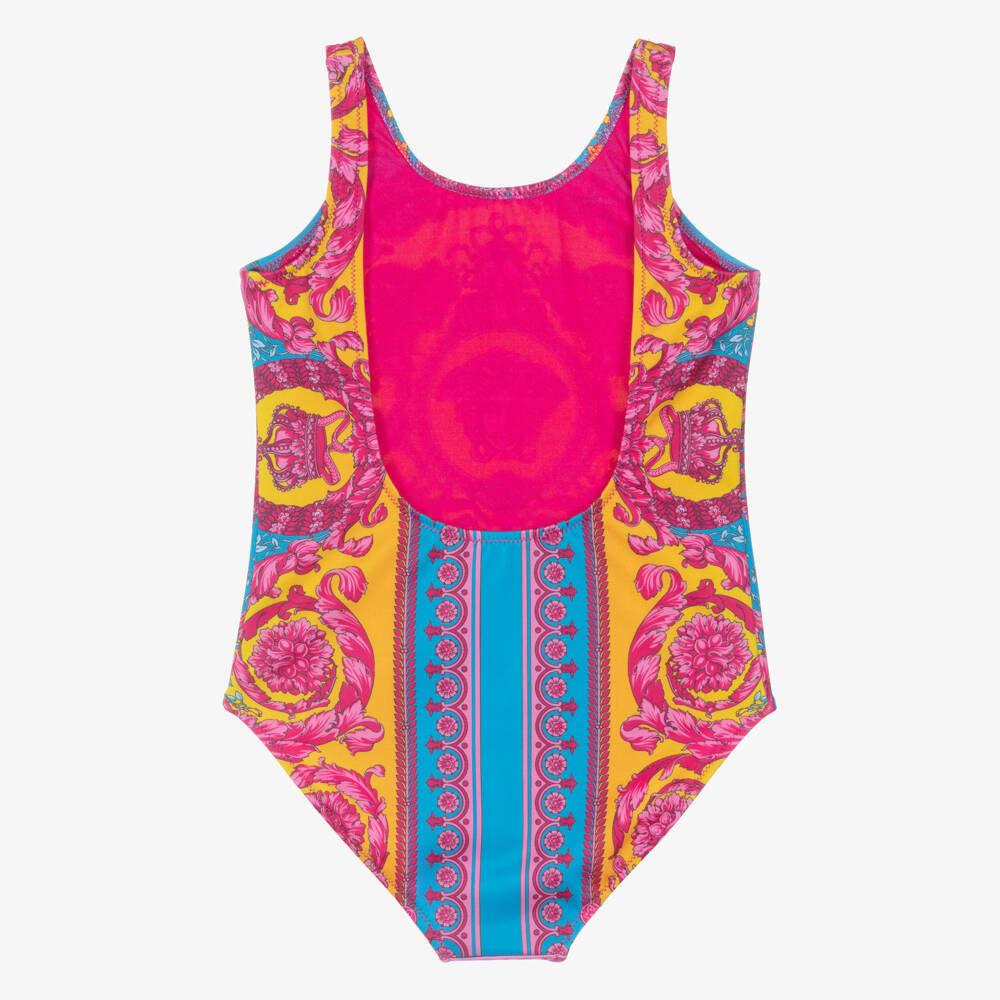 Versace-Купальник розово-синий с принтом Electric Barocco для девочек | Childrensalon