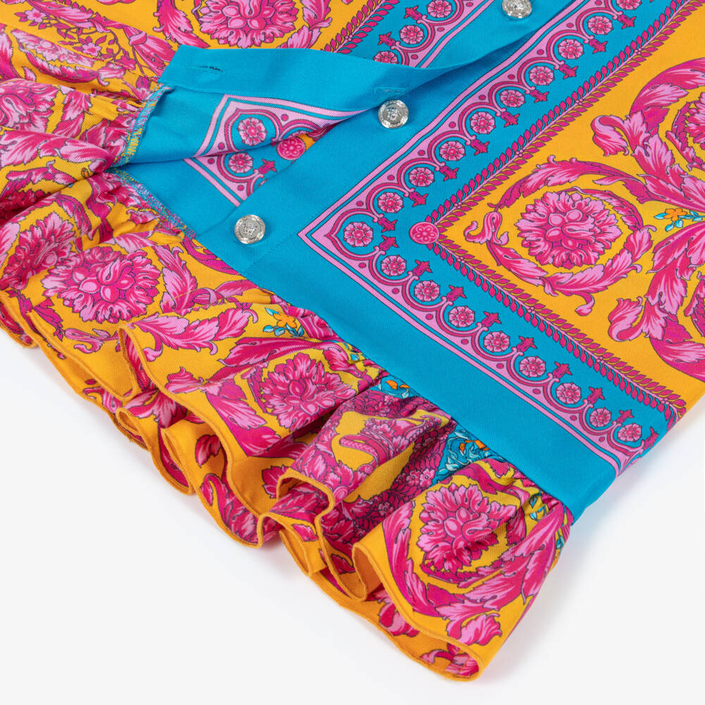 Versace-Girls Pink & Blue Silk Dress with Barocco Print | Childrensalon