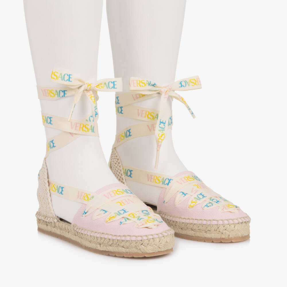 Versace-Girls Pink Canvas Espadrilles | Childrensalon