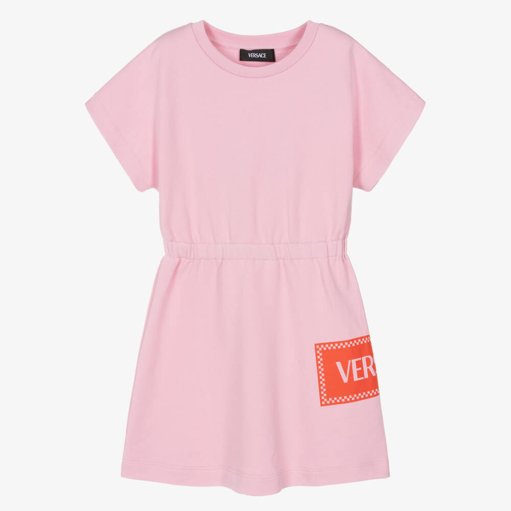 Versace-Girls Pink Cotton Sweatshirt Dress with '90s Vintage Logo | Childrensalon