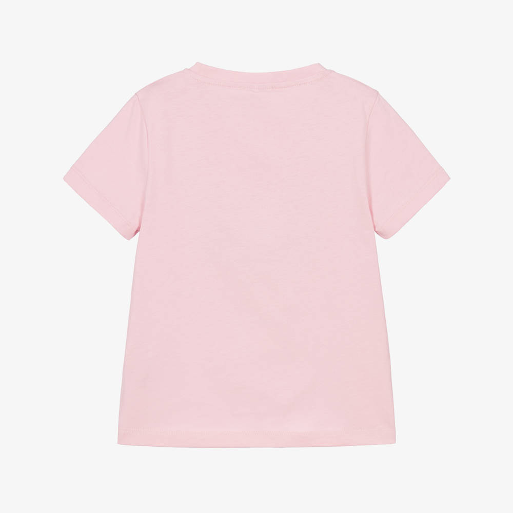 Versace-Girls Pink Cotton T-Shirt with Baroque Floral Print | Childrensalon