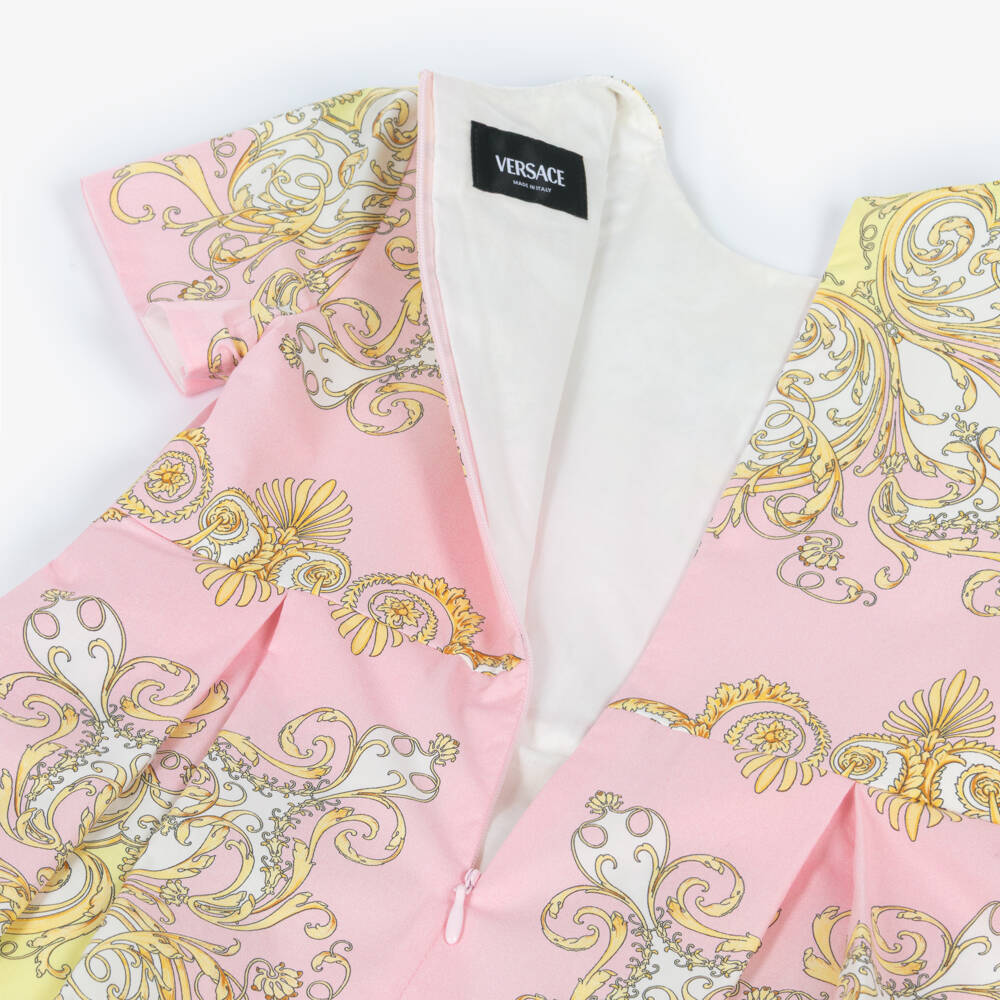 Versace-Girls Pink & Gold Barocco Dress with Medusa '95 Hardware | Childrensalon