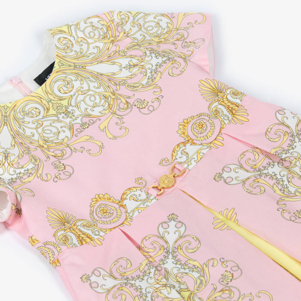 Versace-Girls Pink & Gold Barocco Dress with Medusa '95 Hardware | Childrensalon