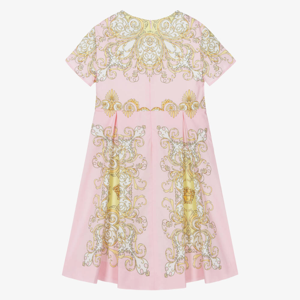 Versace-Girls Pink & Gold Barocco Dress with Medusa '95 Hardware | Childrensalon