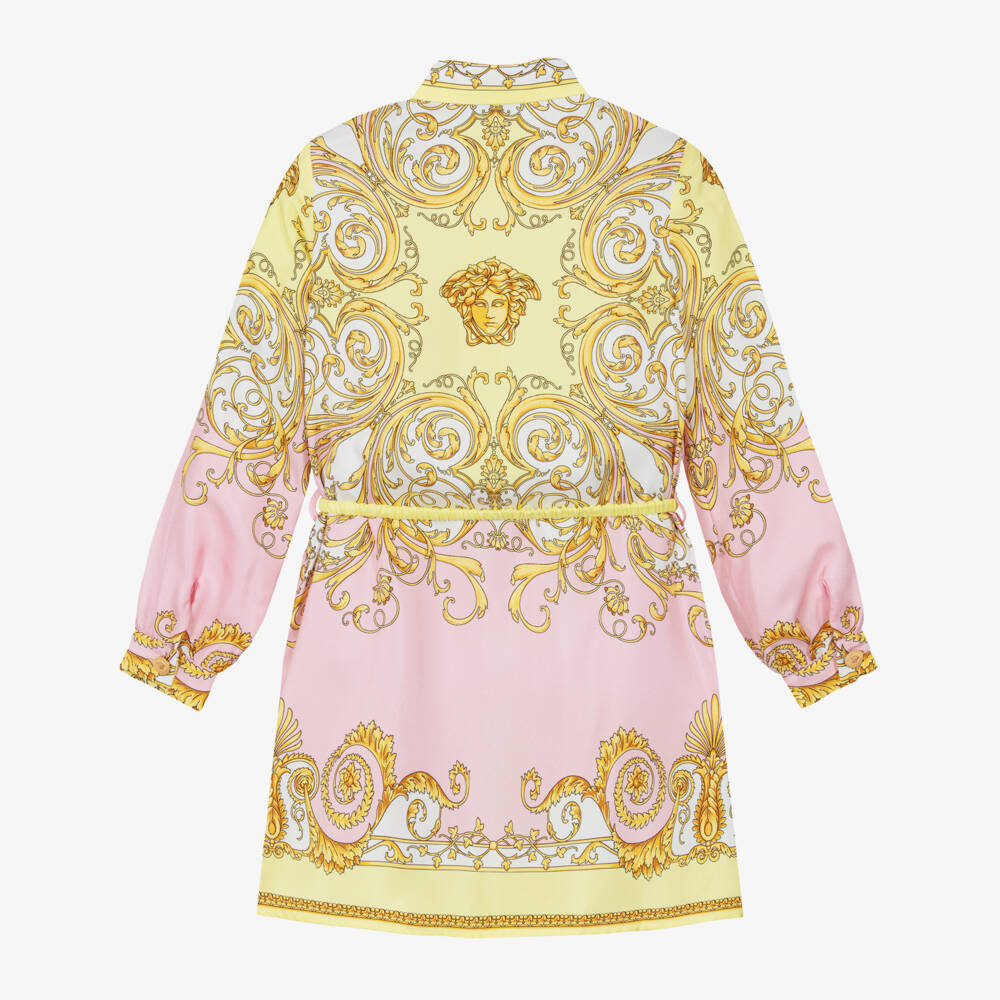 Versace-Girls Pink & Gold Barocco Silk Shirt Dress | Childrensalon