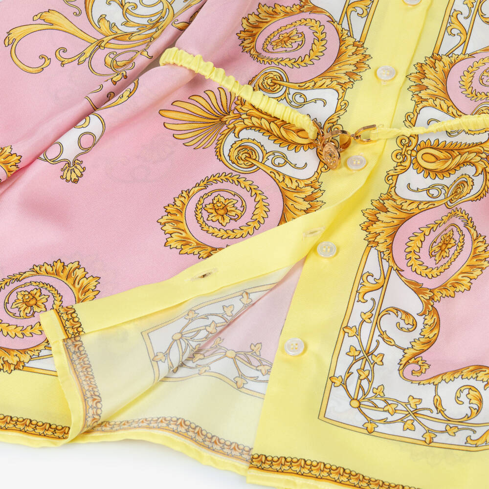 Versace-Girls Pink & Gold Barocco Silk Shirt Dress | Childrensalon